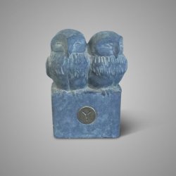 Two Owls At A Statue Majestic Vintage D.14 H.18
