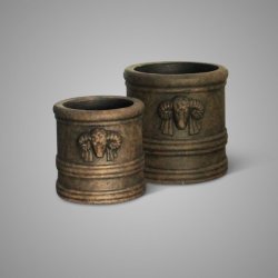 Set Of 2 Planters With Ram Majestic Brown D.22-18 H.21-17