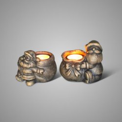 Set of 2 Tealights Santa Claus on his Back Majestic Brown D.