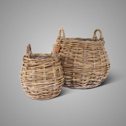 Set of 2 Baskets with Handles Rattan D.45-27 H.43-27