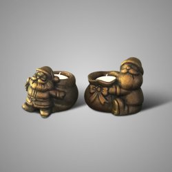 Set of 2 Tealights Santa Claus on his Back Majestic Gold D.1