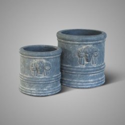 Set Of 2 Planters With Ram Majestic Vintage D.22-18 H.21-17