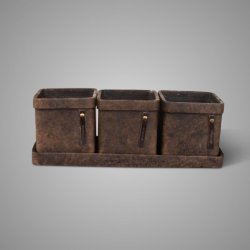 Set of 3 Planters On Plate Majestic Brown 38x14x14