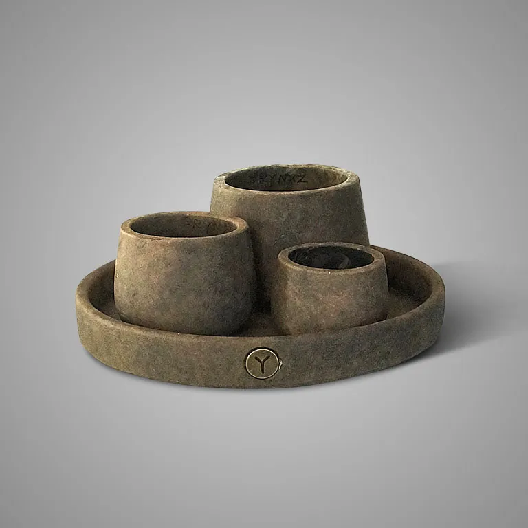 Set with Plate and 3 Cups Majestic Brown D.30 H.10