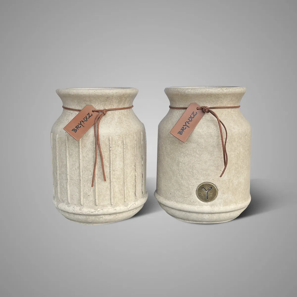 Set of 2 Vases Leather Rope Majestic Taupe D.16 H.21