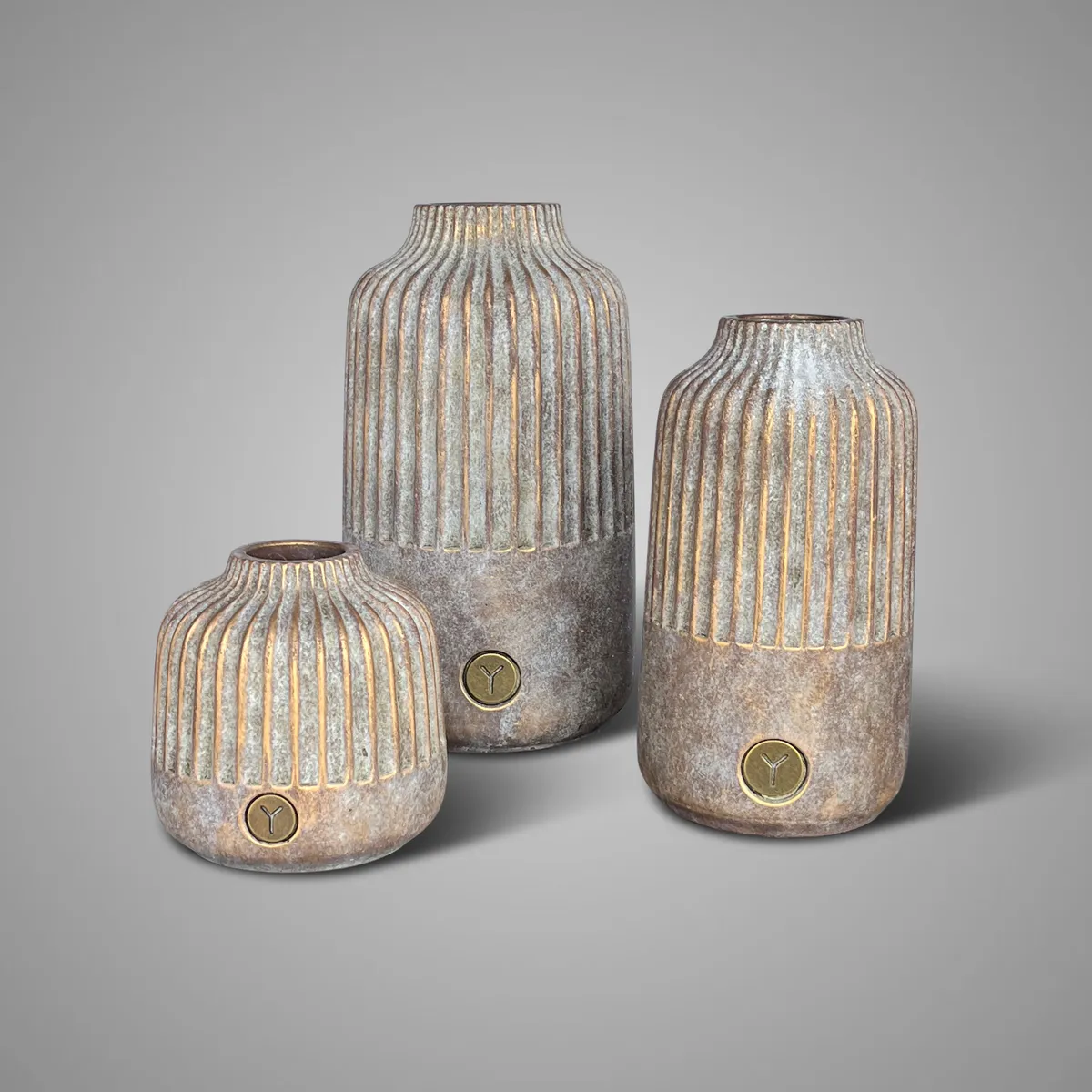 Set of 3 Vases Relief Jewel D.19-15- H.32-27-15
