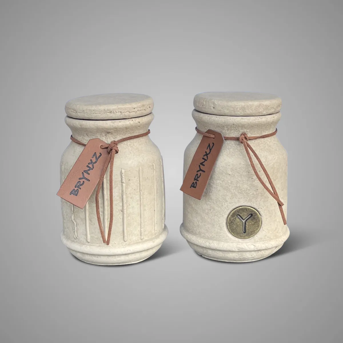 Set of 2 Pot and Top Leather Ropemajestic Taupe  D.10 H.15