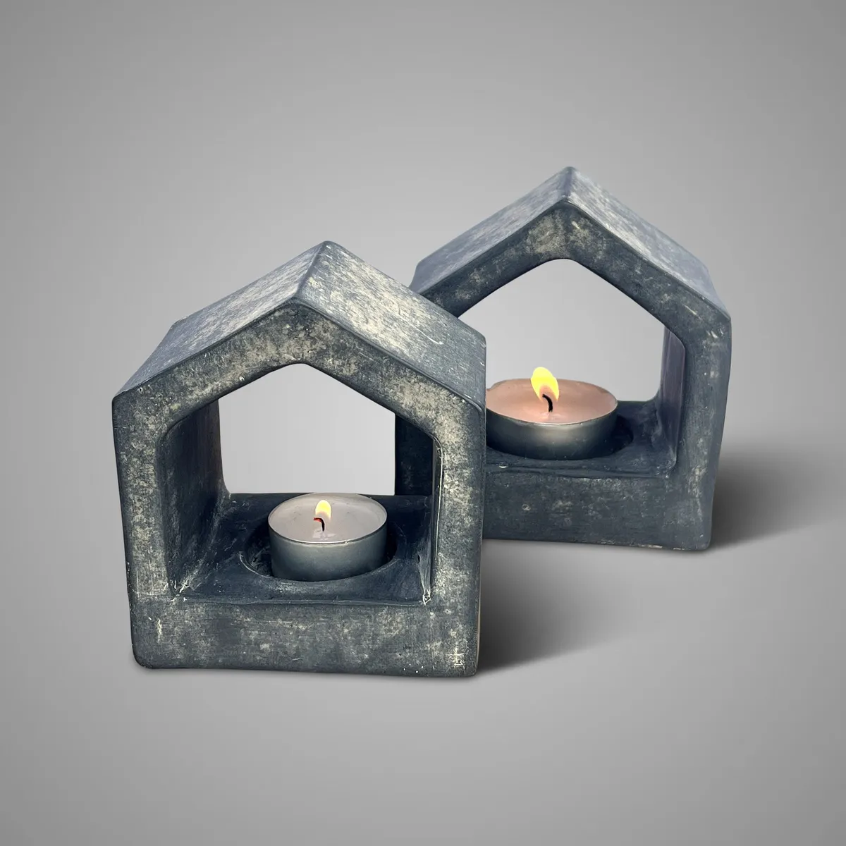 Set of 2 Brynxz Tealight Houses Ancient Clay D.12-11 H.13-12