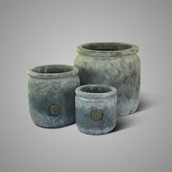 Set of 3 Planters Basic Stone Black D.22-16-13 H.22-17-13