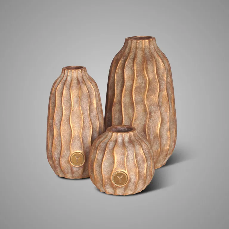 Set of 3 Vases Relief Neck Jewel D.19-15 H.33-26-14