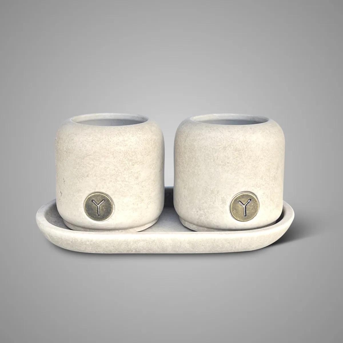Set of 2 Planter on a Plate Majestic Taupe 29X16X14