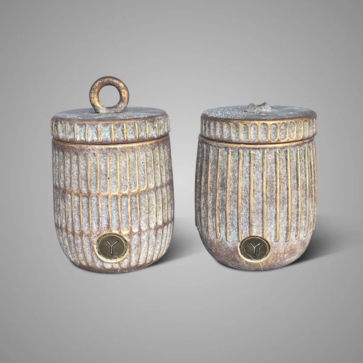 Set of 2 Pot and Top Relief Jewel D.12-11 H.18-17