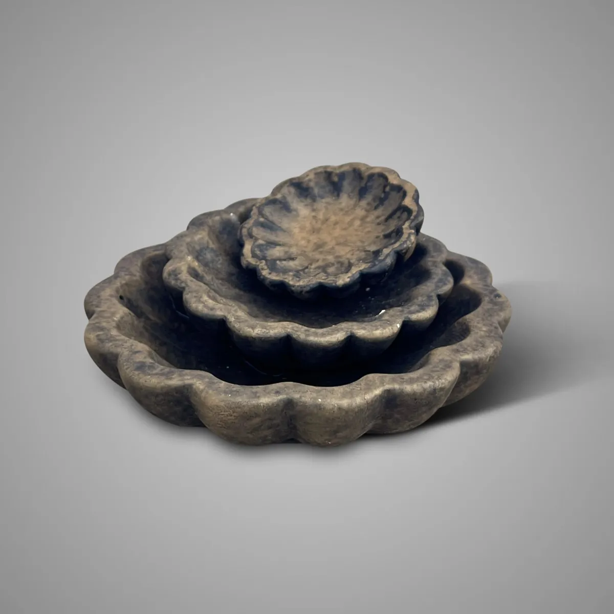 Set of 3 Bowls Relief Majestic Brown D.13-9-6 H. 3