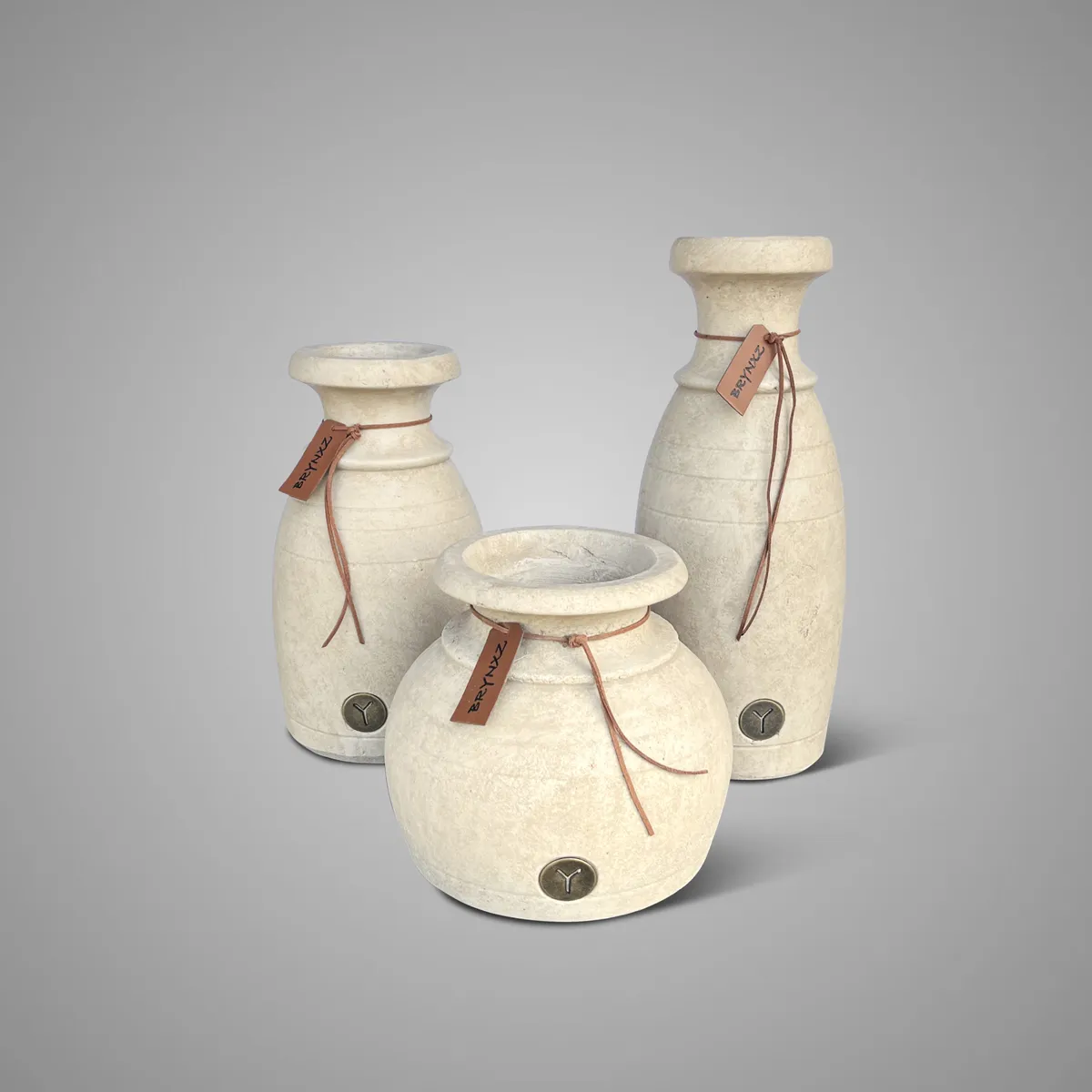 Set of 3 Bottles with Lines and Rope Majestic Taupe D.21-16-